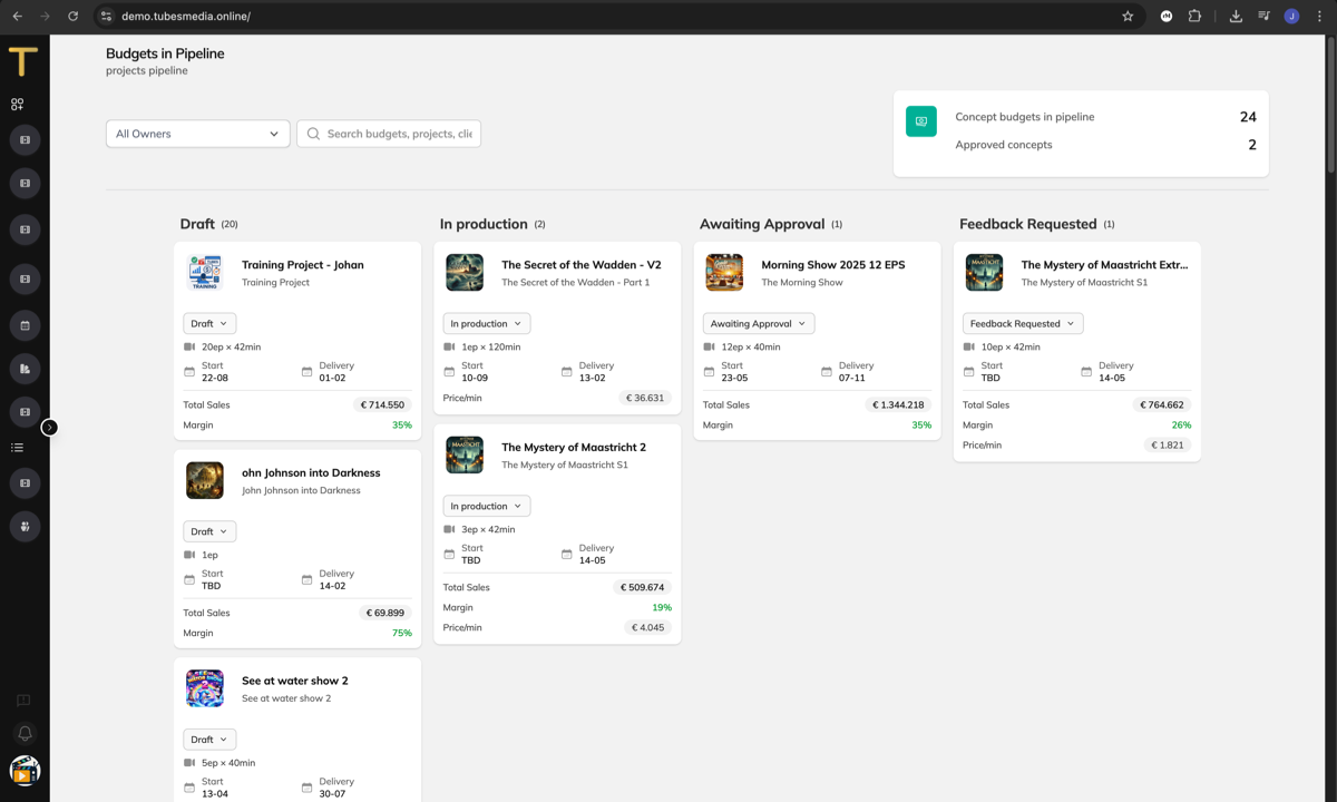 Project dashboards and pipelines in Tubes